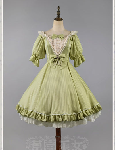 Strawberry Witch~Midsummer Star~Hot Silver Lolita OP Dress XS light green OP  (solid color version) 