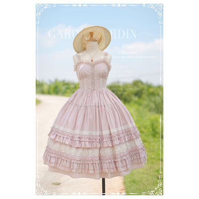Tiny Garden~Dream Bouquet~Elegant Lolita Solid Color Jumper Dress S Cherry pink 