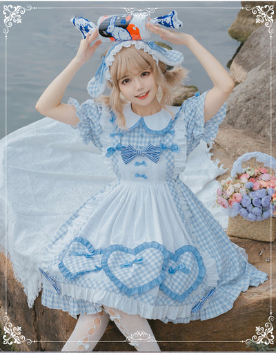 Alice Bunny Lolita Short Sleeve OP Dress S blue short sleeve OP+apron 