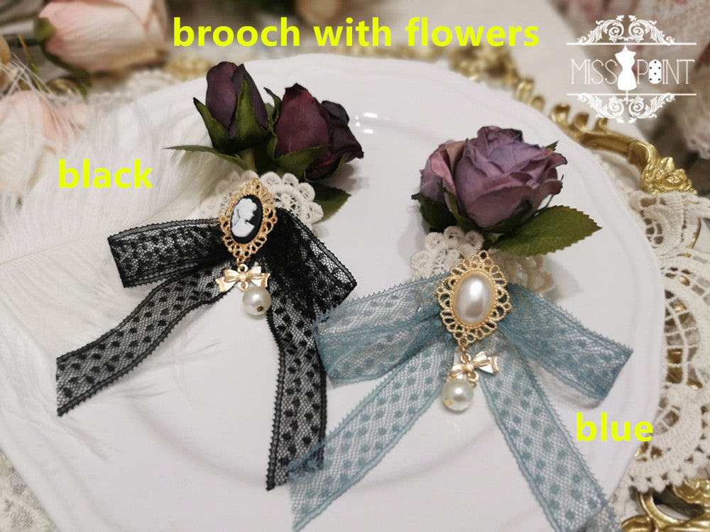 Miss Point - Woody Rose - Lolita Headband Flower Brooch black brooch with flowers
