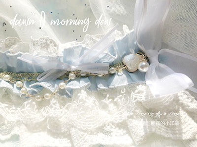 (Buyforme)Dawn and Morning~Flower Wedding Lolita Accessories Headdress Set hairband blue + golden 