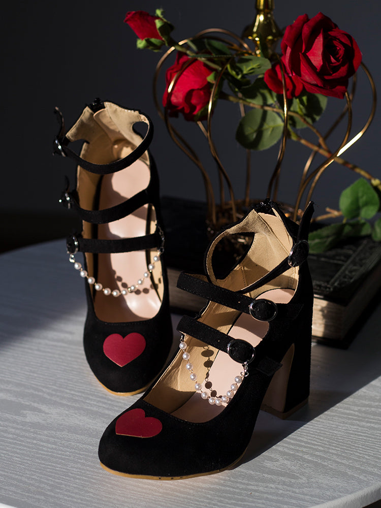 Hexagram~Heart Kissing~Lolita High Heels Lolita Shoes 35 9cm black and red 