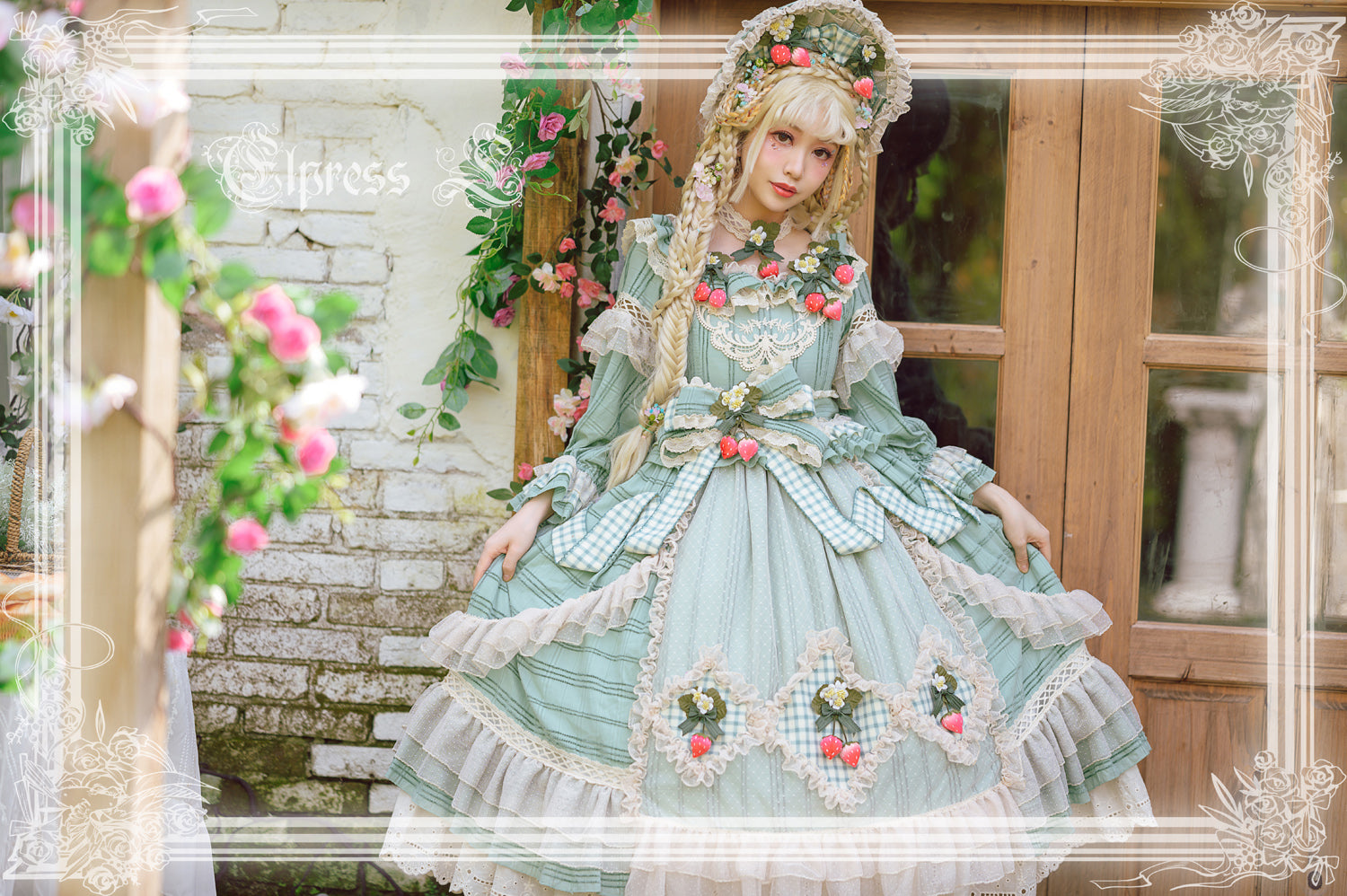Elpress L~Peach Fragrance~Country Lolita Multicolors Strawberry Lolita OP Dress 3022:29649