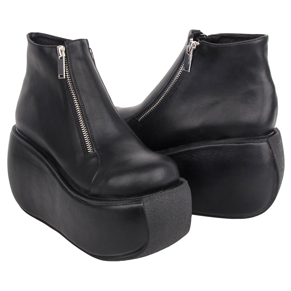 Angelic imprint~Punk Lolita Double-zipper Black Leather Platform Shoes 34 black 