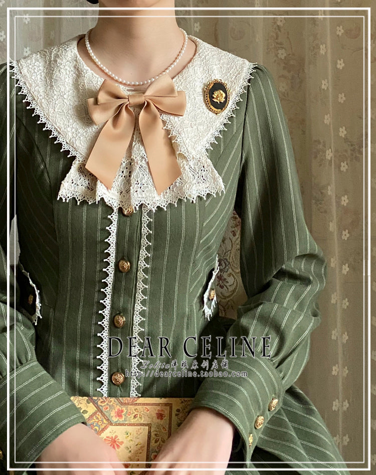 DearCeline~Vintage Two-breasted Stripe Trench Coat Lolita OP   