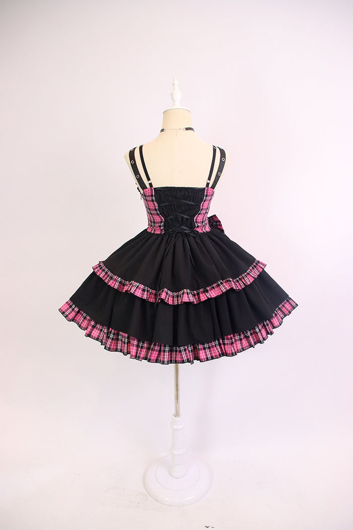 Alice Girl~Black Lolita Dress~Little Spicy Plaid JSK Dress   