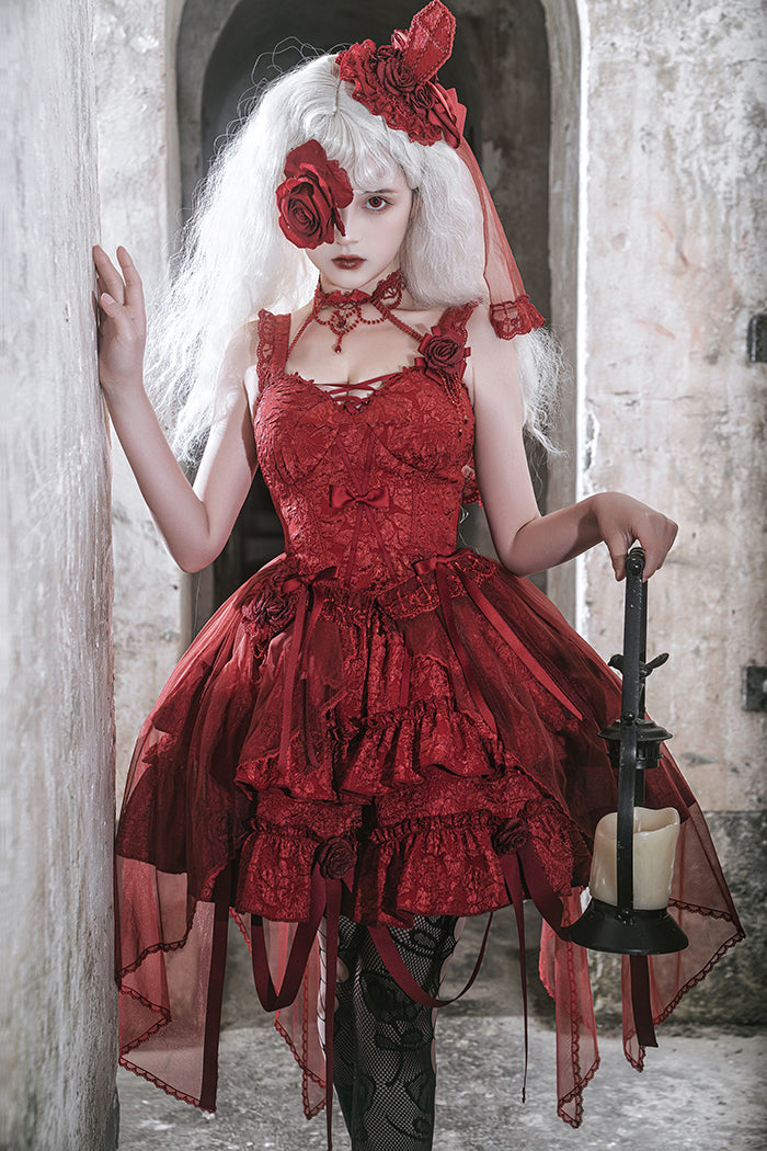 Alice Girl~Gothic Lolita Accessory~Blood Rose Flowing Trailing M burgundy 