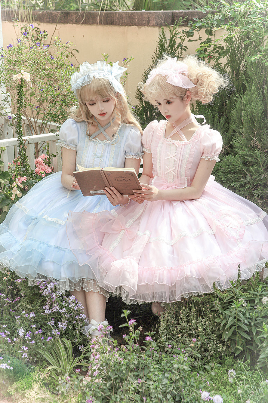 Little Bear~Mini Puff-Sleeve OP Dress with Organza   
