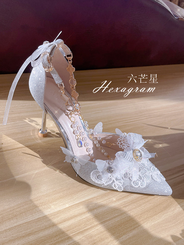 Hexagram~Mermaid~Plush Size Wedding Lolita Shoes 31 silver 6.5cm 