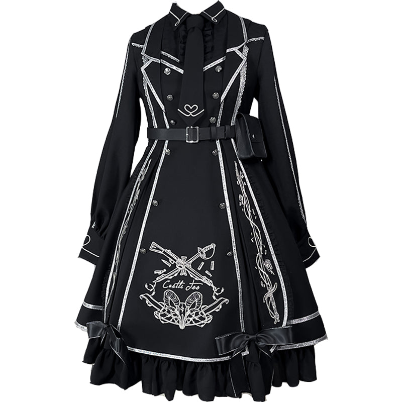 CastleToo~War Ending~Ouji Lolita Prince Shirt and JSK Set S black silver female set 