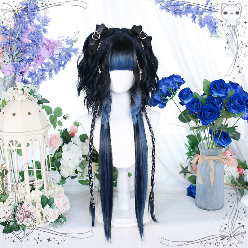 Dalao Home~Water Blue~Long Straight Gradient Princess Cut Wig   