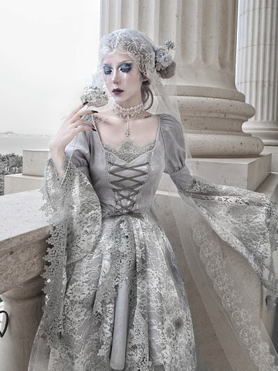 Blood Supply~Rose Funeral~Halloween Grey Classic Lolita OP   