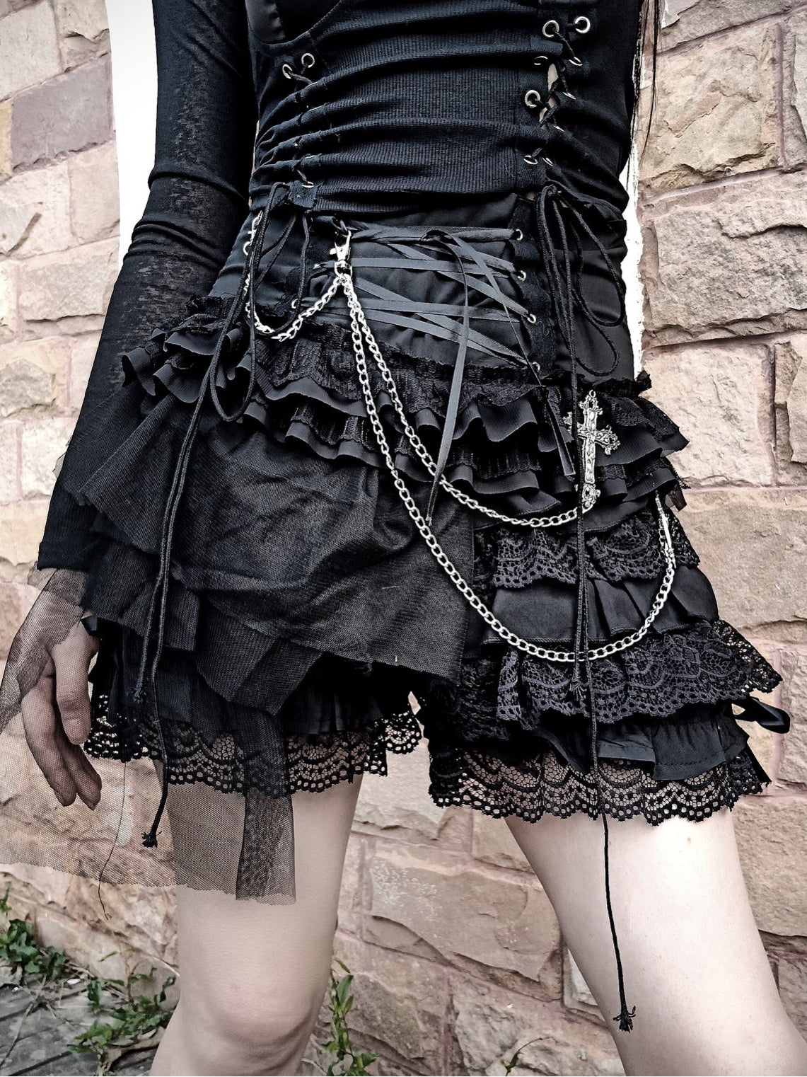 Blood Supply~Goth Punk Dark-themed Lolita Black Skirt S punk black culotte 