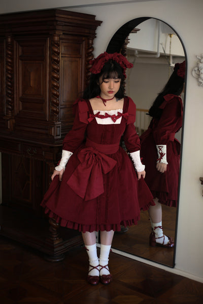 (BuyForMe) Sweet Wood~Annie's Gift~Elegant Velvet Lolita OP Dress S wine red OP 