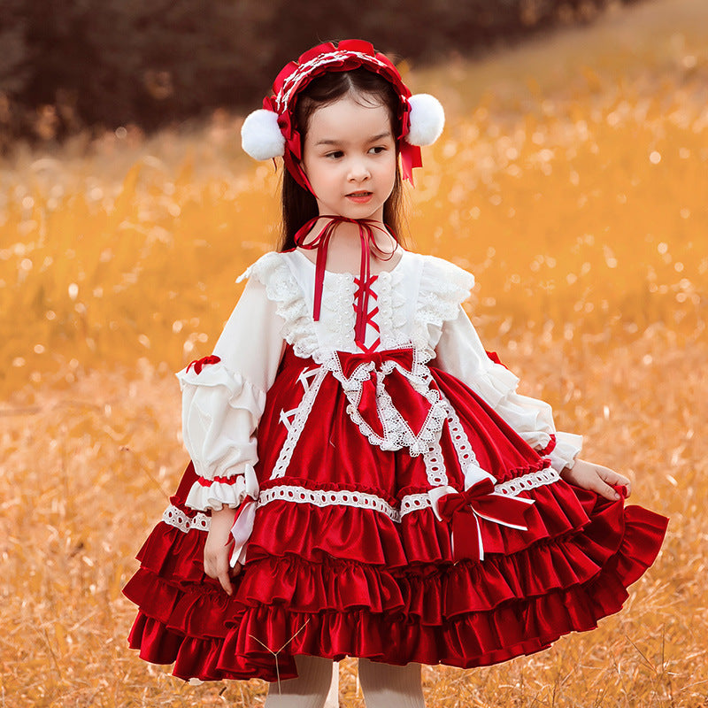 Sweet Kid Lolita Princess Velvet Dress red 100cm 