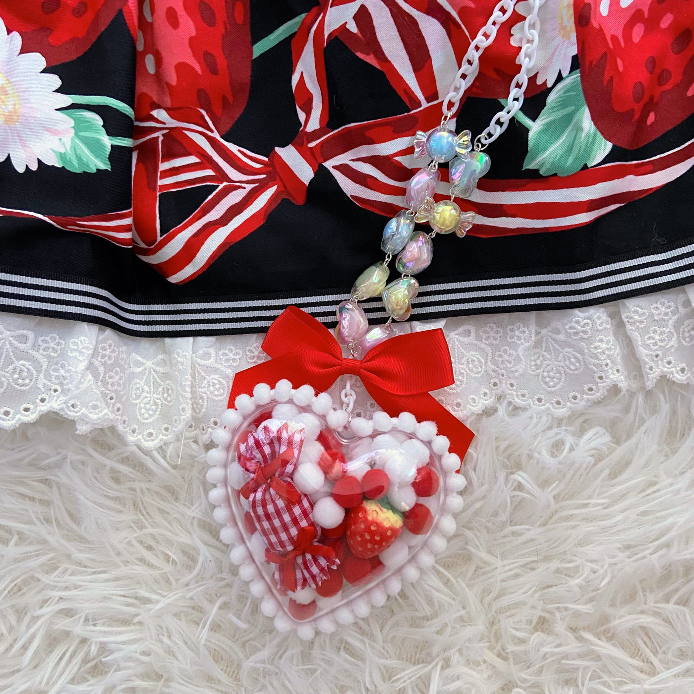 (Buyforme)Bear doll~Sweet Lolita Handmade Necklace Sweater Chain red heart  