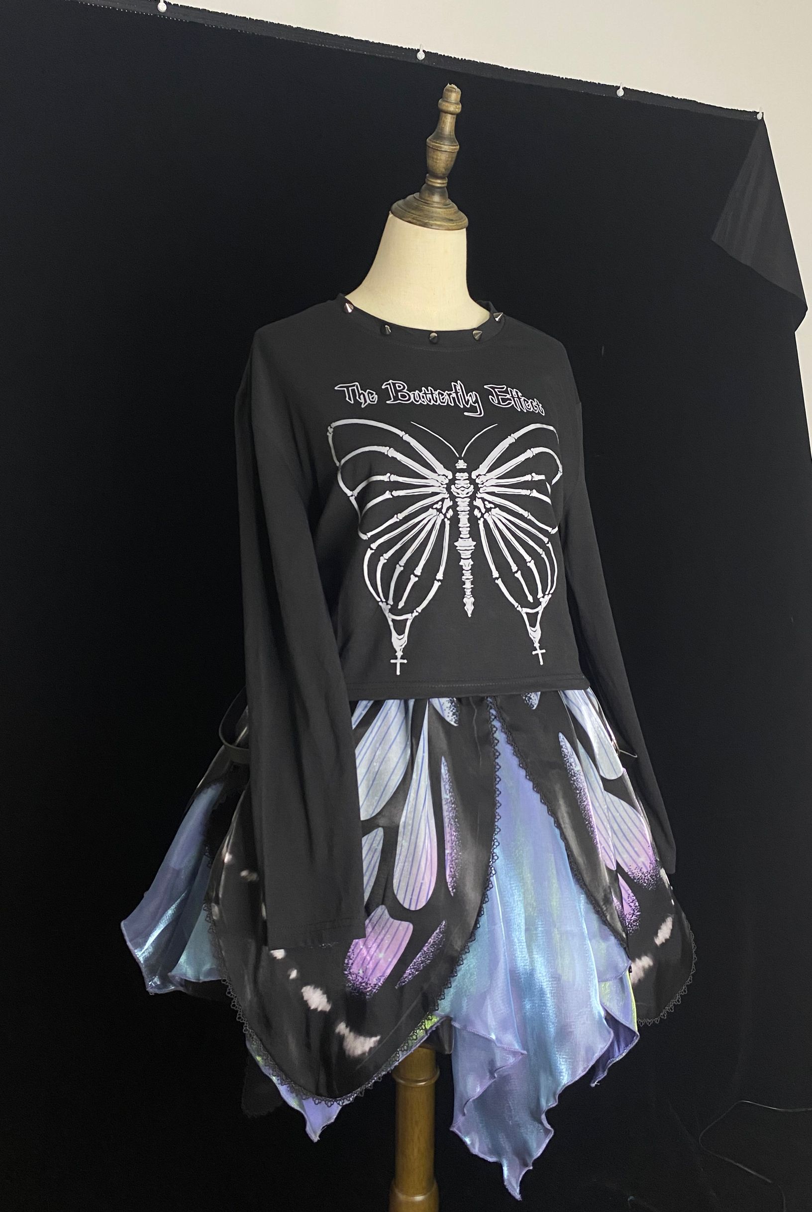 Star Fantasy - The Butterfly Effect Lace-up Punk Skirt Set black long sleeve t-shirt