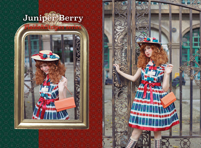 (Buyforme)Fluff Mollie~Juniper Berry Striped Grid JSK and Jacket Set   