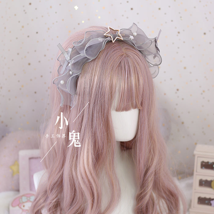 Xiaogui - Daily Lolita KC, Bow Pearl Headband grey