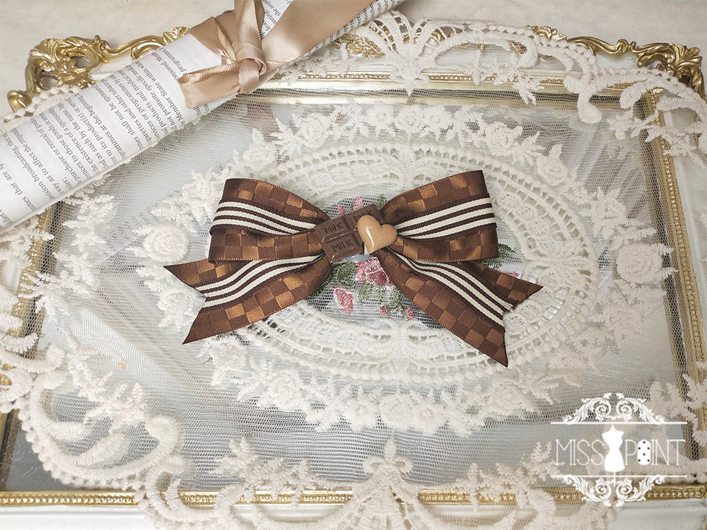 Miss Point - Chocolate Daily Lolita Bow KC Brooch dual-use striped bow brooch hairclip