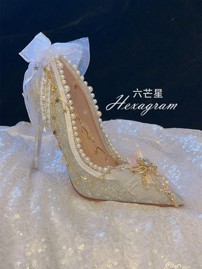 Hexagram~Pointed Toe Shining Wedding High Thin Lolita  Heels   