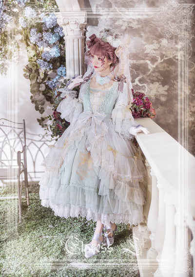 Elpress L~Goblin Kingdom~ Embroidered Lolita OP Dress S grass green with the grass green bag 