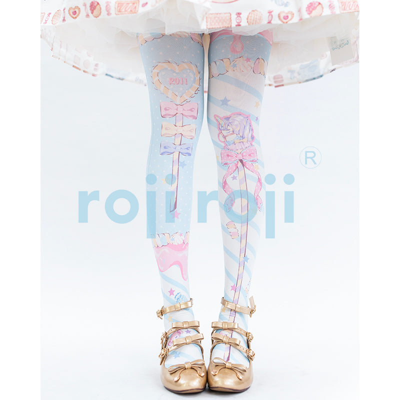Roji roji~Holy Mace Fairy Kei Lolita Tights free size blue 