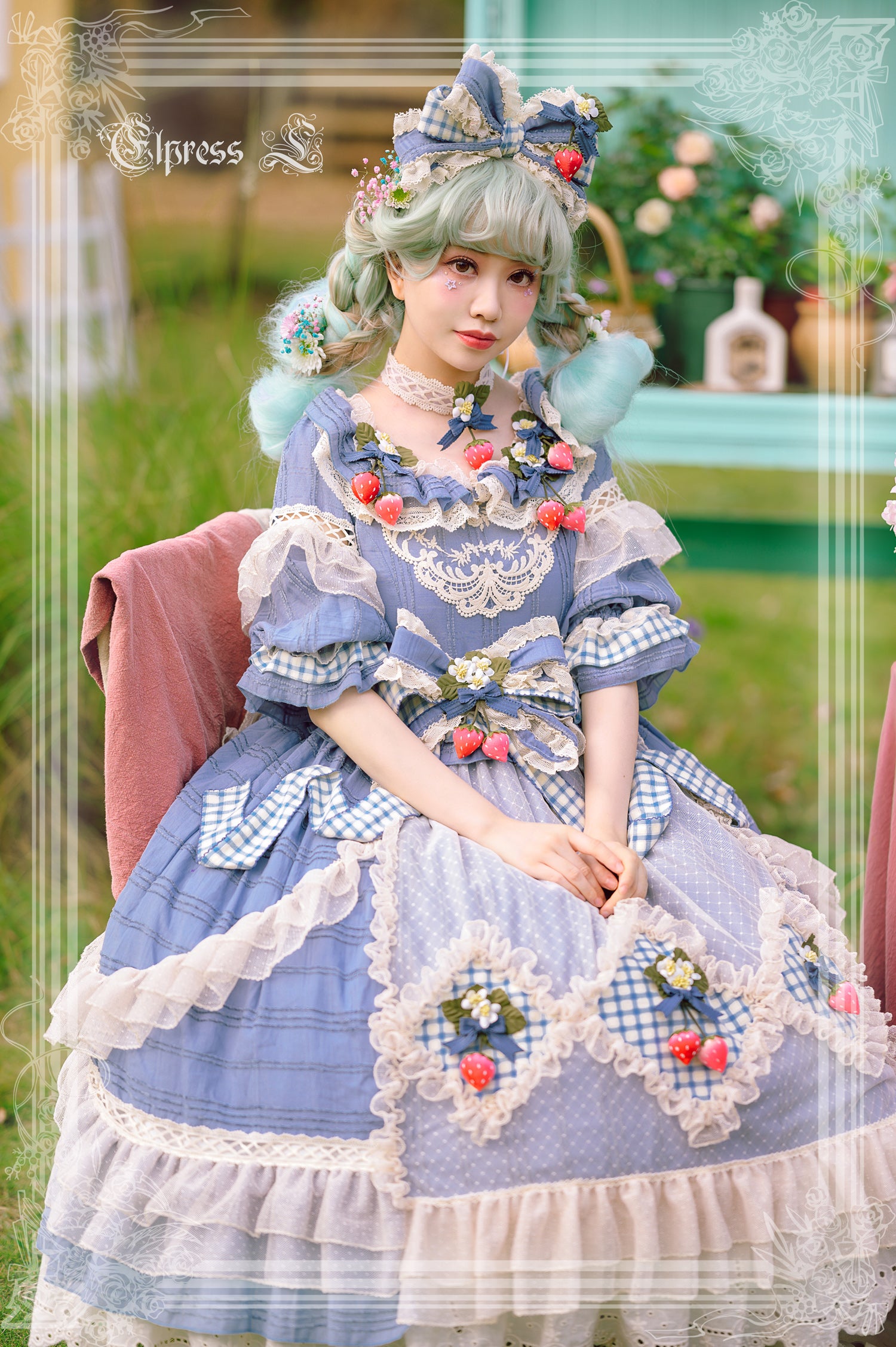 Elpress L~Peach Fragrance~Country Lolita Multicolors Strawberry Lolita OP Dress 3022:29665