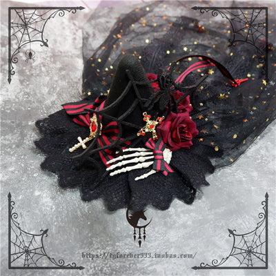 Fox Cherry~ Spider's Web Bones Gothic Witch Hat   