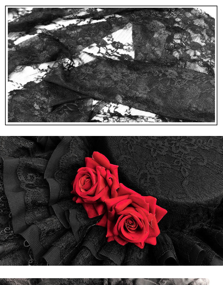 Blood Supply - Night Visit with Vampire - Halloween Gothic Lolita Rose Flat Hat