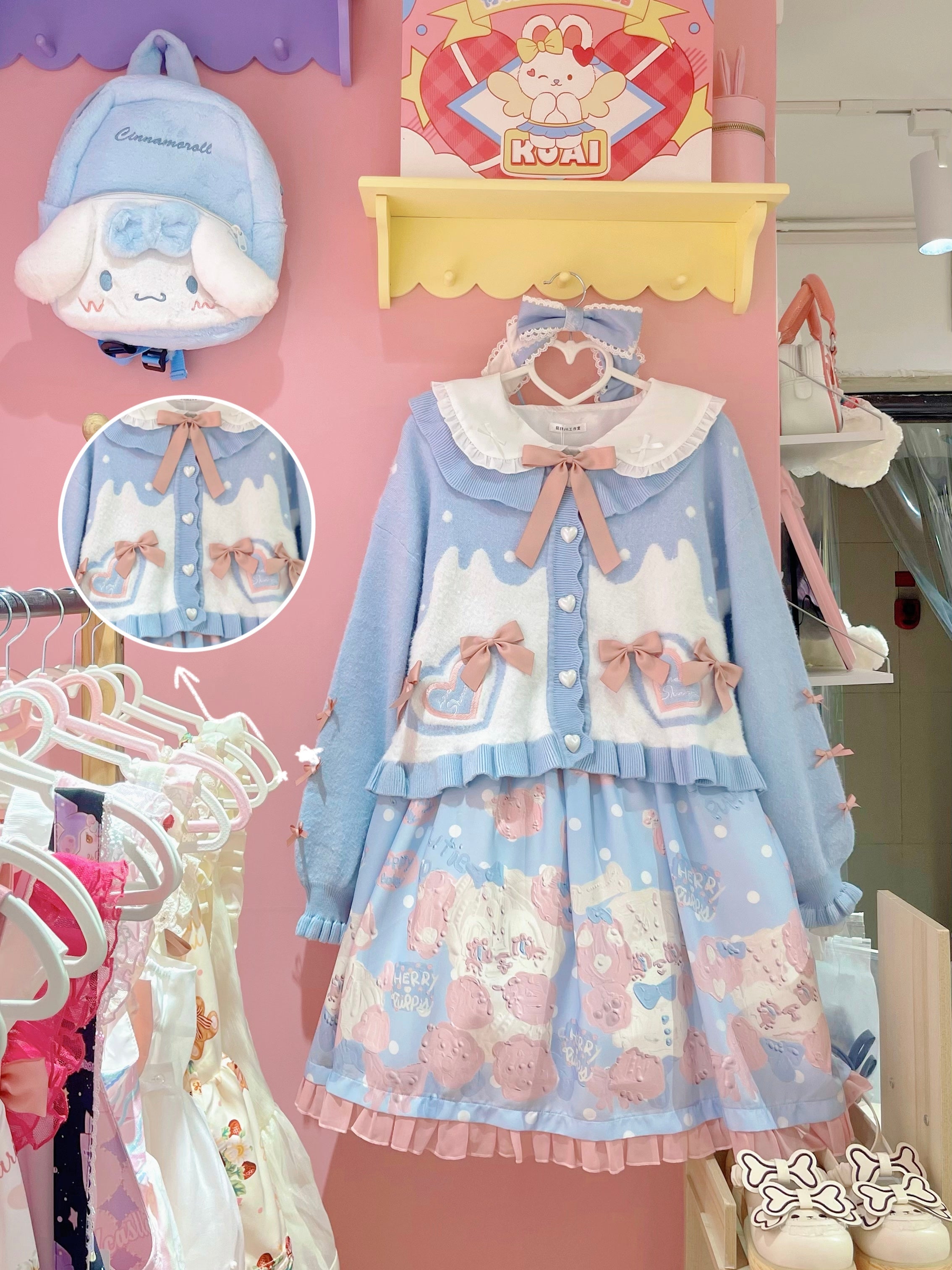 MIST - Beating Heart - Sweet Lolita Thick Sweater Coat Puff Sleeve S powder blue