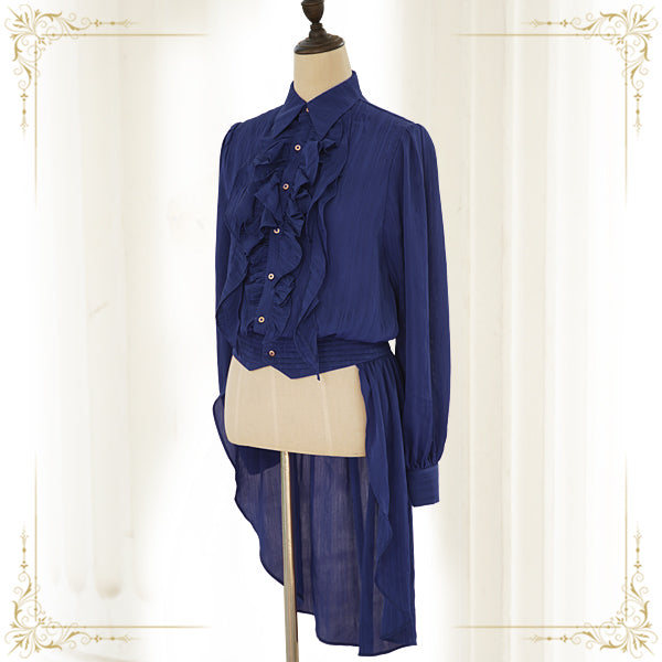 Immortal Thorn - Immortal Moon Night Song - Ouji Lolita Swallow-tailed Blouse S navy blue