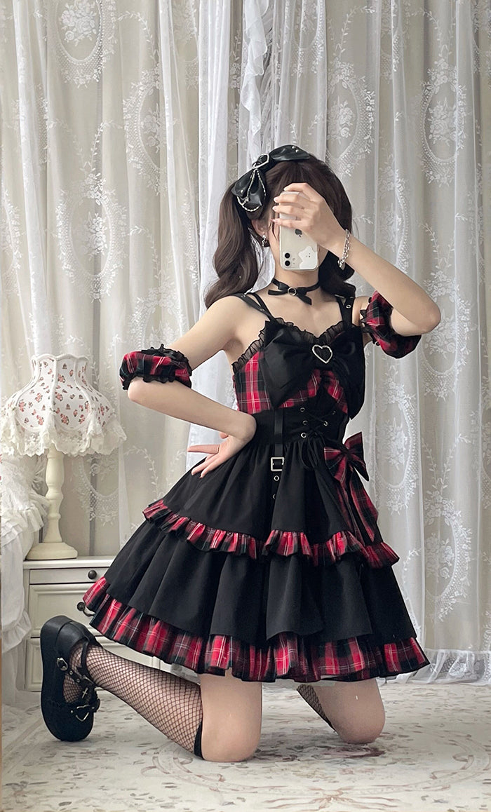 Alice Girl~Black Lolita Dress~Little Spicy Plaid JSK Dress   