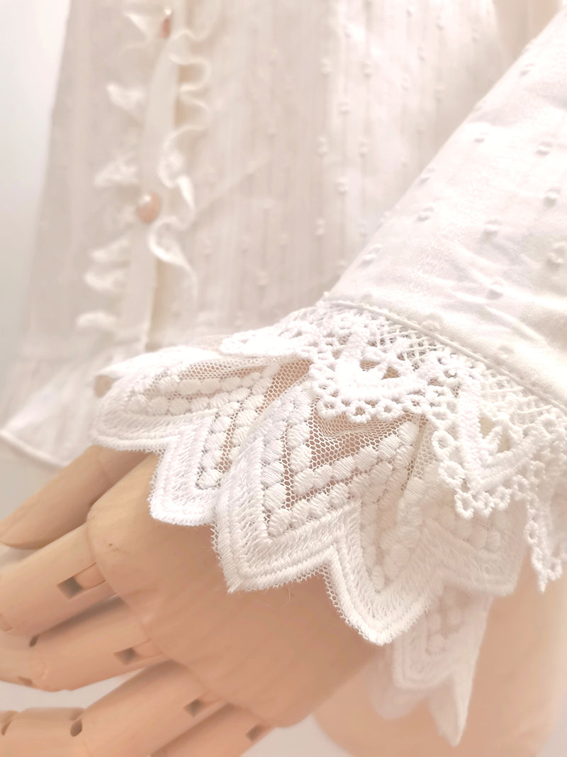 Yilia~Sweet Lolita Peter Pan Collar  Cotton Blouse XS white with velvet 