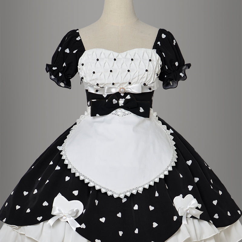 Magic Tea Party~PengPeng~Kawaii Lolita OP Dress S apron- white color with black bow 