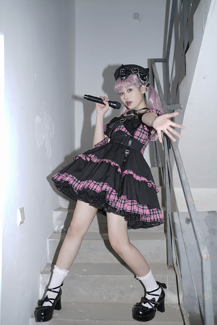 Alice Girl~Black Lolita Dress~Little Spicy Plaid JSK Dress   