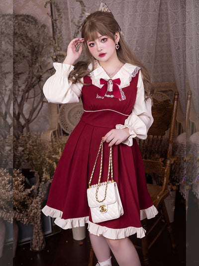 (Buy for me) Hard Candy~Plus Size Lolita French Retro Dress Set XL retro red JSK only short version 