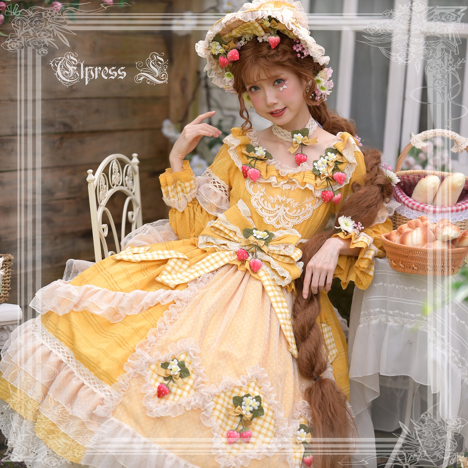 Elpress L - Peach Fragrance - Country Lolita Multicolors Strawberry Lolita OP Dress