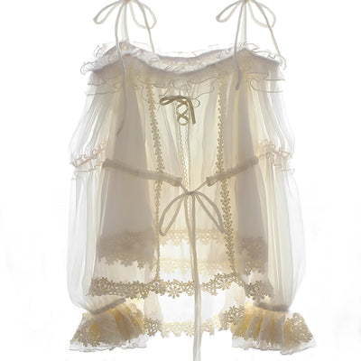 Balladeer~Open Shoulder Puff Sleeve Lolita Blouse S without lining ivory