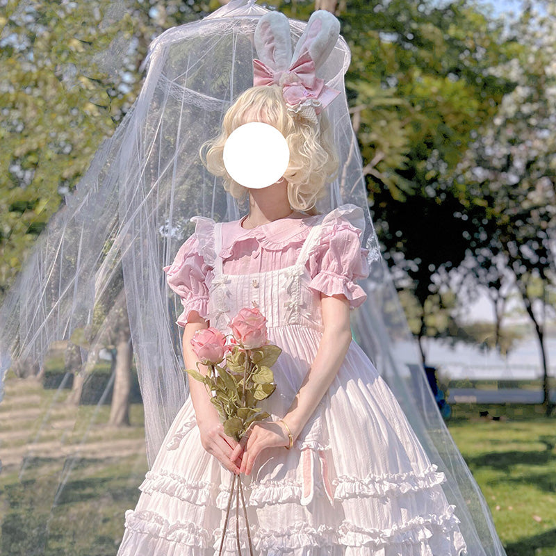 Sakurada Fawn - Plus Size Lolita Shirt Solid Color Short Sleeve Blouse S pink (look like some purple)