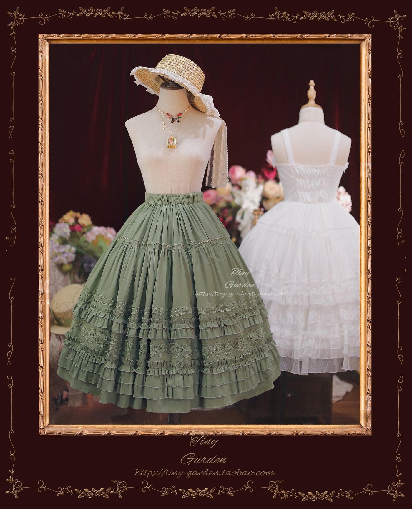 Tiny Garden~ Dream Bouquet～Elegant Sweet Lolita Skirt S vintage green 