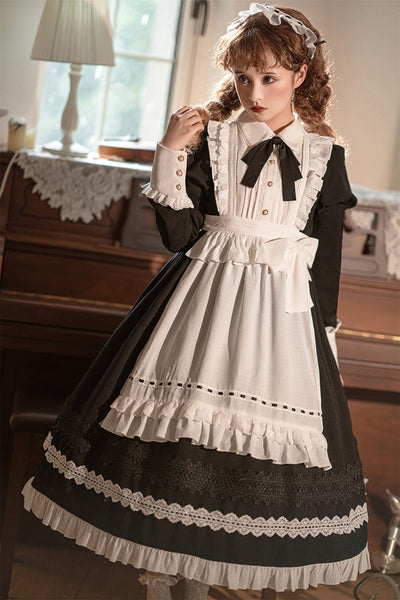 Your Princess~Maid Lolita Puff Sleeve Black Dress   