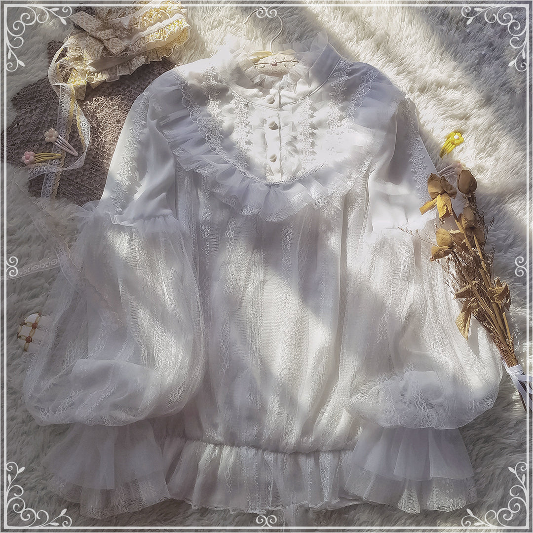Sakurada Fawn~Alice's Cherry~Plus Size Lolita Shirt Chiffon Blouse 2XL white 