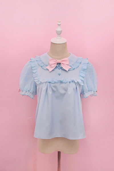 Alice Girl~Rainbow Candy Lolita Blouse Peter Pan Collar Shirt XS blue 