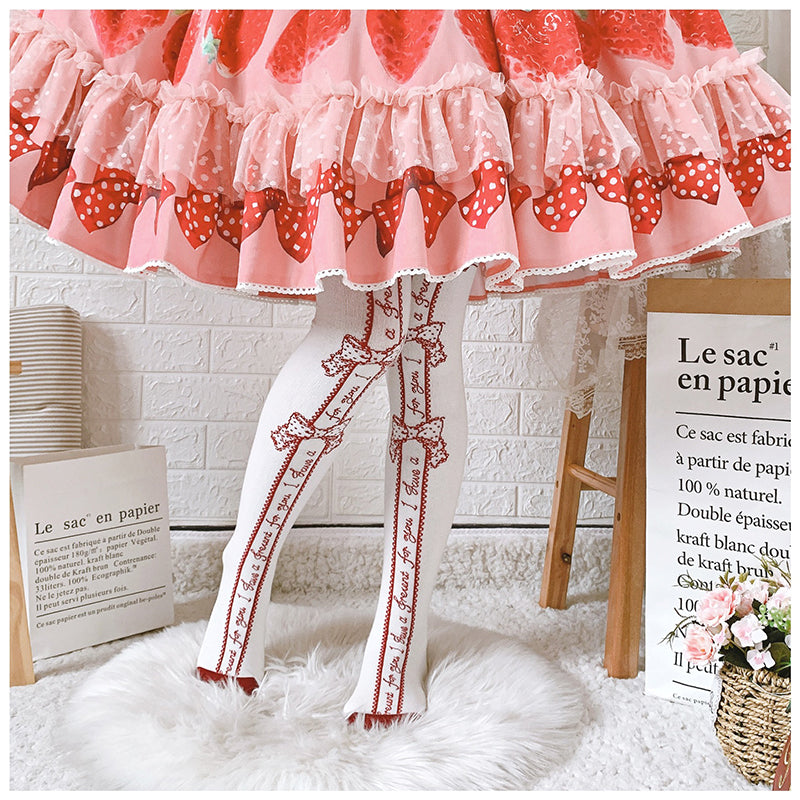 Roji roji - Annie's Gift Cotton Lolita Stockings One Size red bow