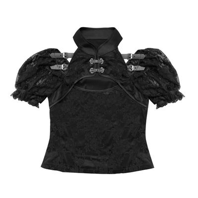 Blood Supply~White Lace Fake Bolero Puff Sleeve Top S black lace top 