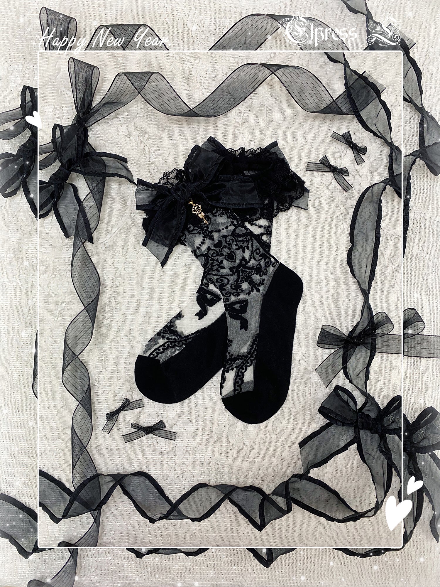 Elpress L - A Kiss from Heaven - Flounce Pendant Embroidery Lolita Socks One Size angel white