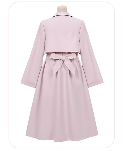 (Buy for me) To Alice~Vintage Casual Lolita Fake Two Pieces Dust Coat size 0 gray-pink dust coat without heart at back 