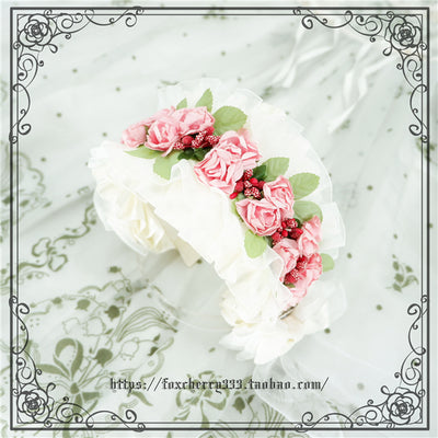 Fox Cherry~Classic Flower Lolita Hair Band white  