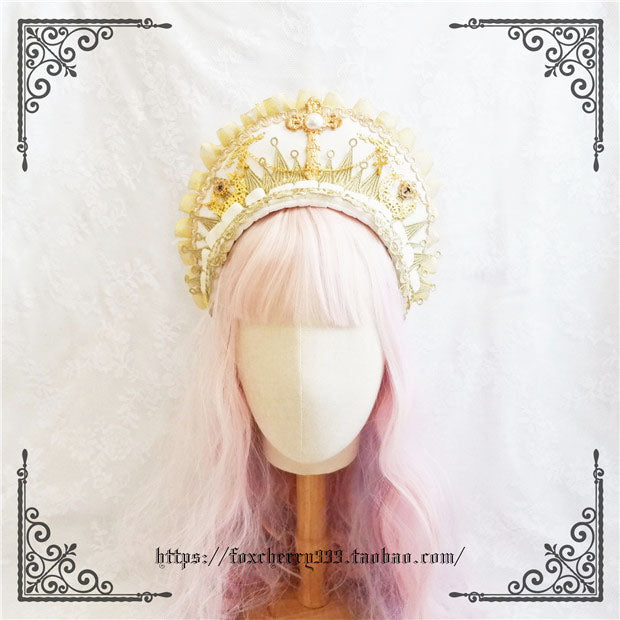 Fox Cherry~Gorgeous Lolita Palace Retro Golden Tudor Headdress free size white 
